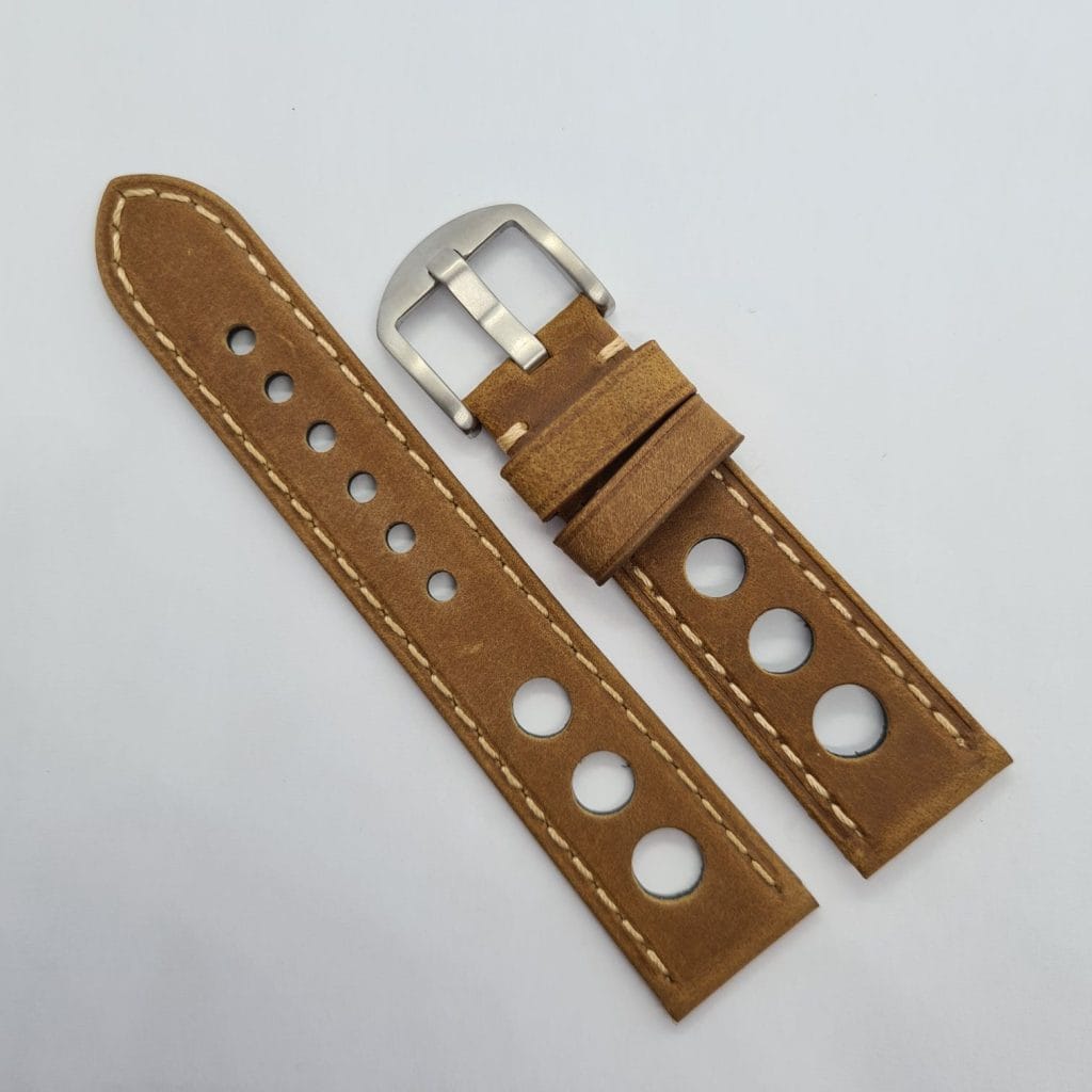 22mm Racing Leather Watch Strap Brown Lug to Lug